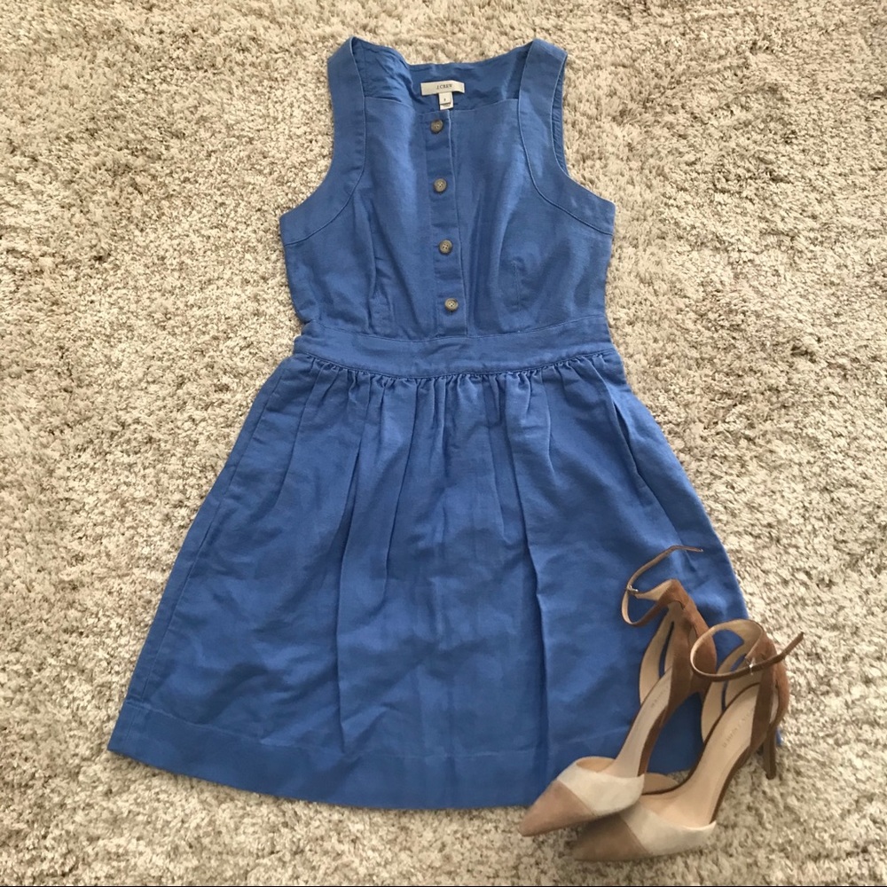 J. Crew Blue Linen Button-Front Sundress